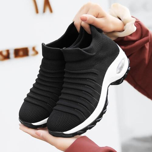 Fashion womens shoes air cushion flying woven sports shoes overfoot shoes fashion casual shoes socks shoes