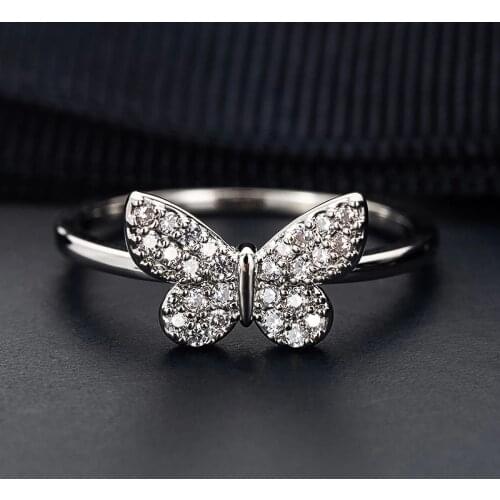 Fashion Butterfly Promise Ring Silver Color AAAA Cz Stone Crystal Wedding Band Rings For Women Romantic Engagement Jewelry Gifts