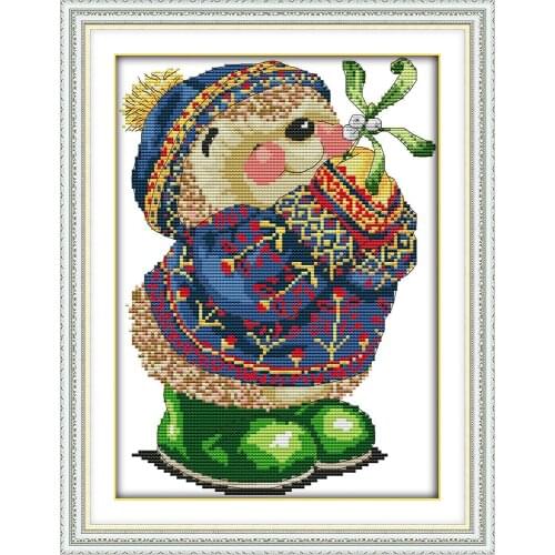 Hedgehog wearing green shoes Cross Stitch Kits Printed Canvas DMC Counted Cross-stitch set Embroidery Needlework DIY Home Decor