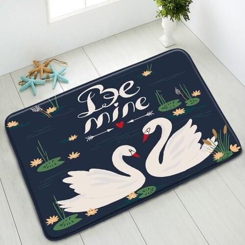 Cartoon Swan Animals Non-Slip Bathroom Mats Lotus Pattern Indoor Floor Mat Bedroom Kitchen Doormat Absorbent Carpet Washable
