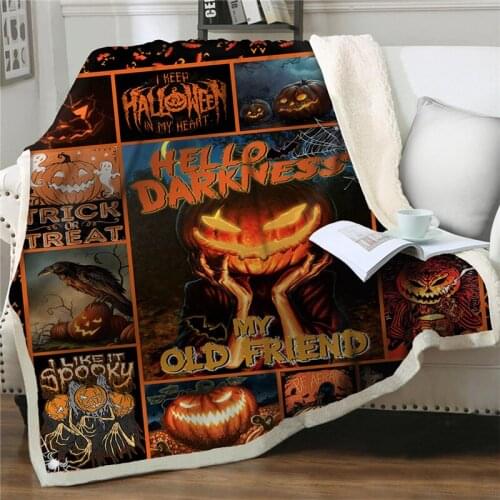 Flame With Pumpkin Sherpa Blanket Beddings Quilts Warm Soft Flannel Thicken Throw Blankets For Kids Gift Halloween Party Blanket