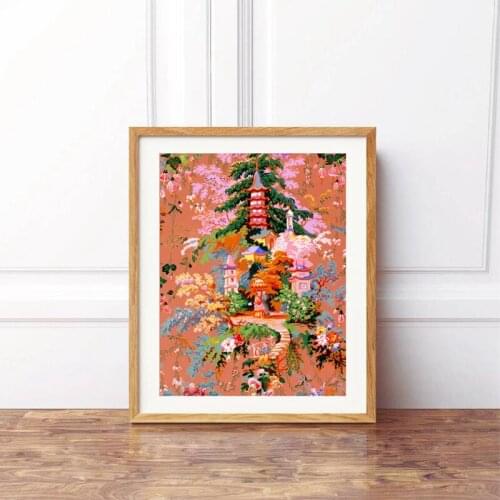 Peonies Cherry Blossom Chinoiserie Wall Art Painting Asian Traditional Vintage Illustration Picture Poster Prints Decor