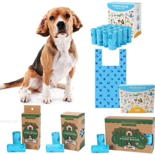 Thick Biodegradable Dog Poop Bags Leak-Proof Pet Waste Bag Refills Home Trash Bags Tear Resistance Flat or with Handle C42