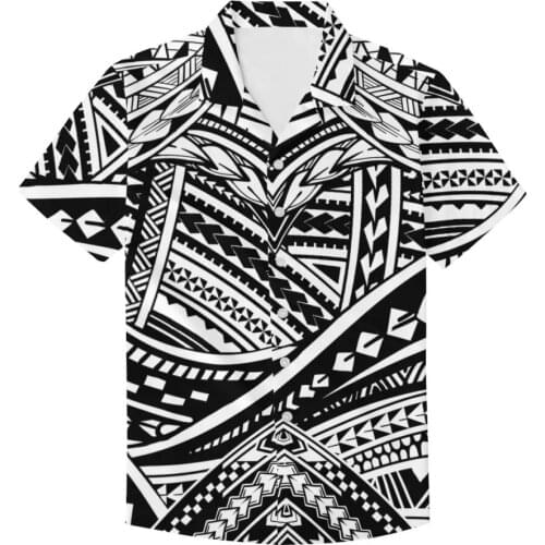 HYCOOL Custom Beach Shirts Men Summer Vacation Polynesian Tribal Hawaii Floral Printed Short Sleeve Hawaiian shirts for Men 5XL