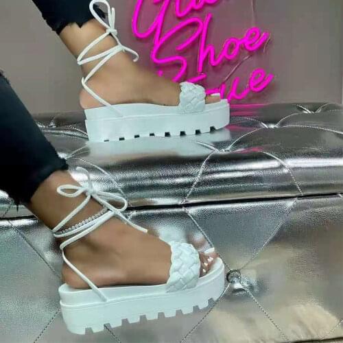 Women Rome Weave Bandage Lace-up Sandals Female Solid Summer Platform Flat Ladies New Casual Concise Shoes Big Size