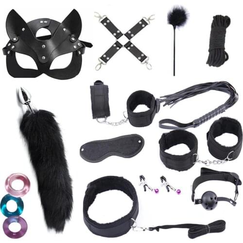 Sexy mask Fox Tail Metal Anal Plug BDSM Sex Bondage Adult Sex Toys for Women Nylon Plush Sex Handcuffs Whip