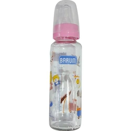 Barum Glass Leylekli Teren Patterned Baby Feeding Bottle Pink 250 ml