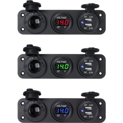Mobile Phone Digital Voltmeter Moniter+ 12V 24V Cigarette Lighter Socket Blue LED + Car Charger Motorcycle Plug Dual USB Adapter