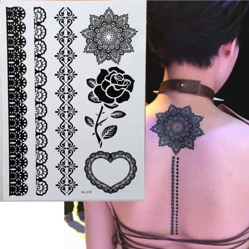 1 piece Black Roses Henna Temporary Tattoo for lace Hands Inspired Body Stickers