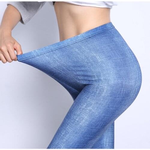 YSDNCHI High Waist Capris Elastic Pants Short Leggings Women Slim Trousers Gym Fitness Blue Leggins