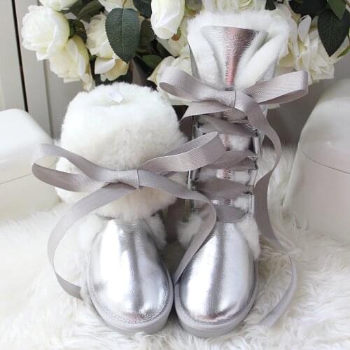 New Arrival 2021 High Snow Boots Genuine Sheepskin Leather Real Natural Fur 100% Wool Women Winter Snow Boots Brand Boots