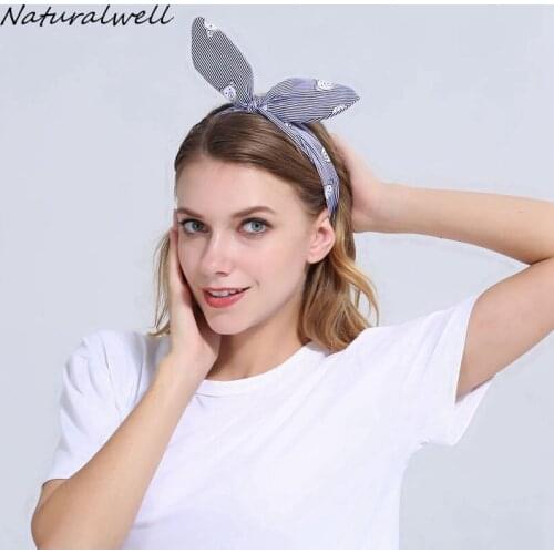 Naturalwell Woman fabric hair wrap comfortable sports fashion covers ears gift Girl turban striped headband Hair accessory WH023