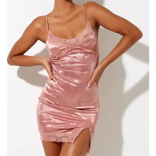 Womens Sleeveless Sexy Flower Print Summer Sling Dress Spaghetti Strap Tight Deep V-neck Lace Bodycon Party Mini Dress