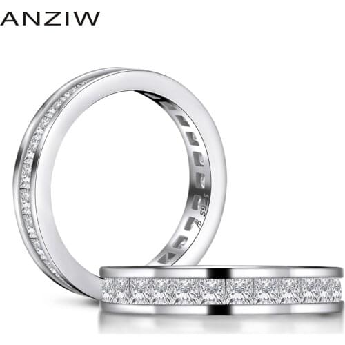 Fashion 925 Sterling Silver Full Eternity Women Engagement Ring Simulated Diamond Wedding Silver Bridal Rings Jewelry