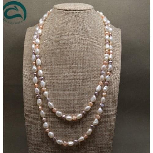 Unique Pearls jewellery Store AAA High Quality natural Freshwater Pearl Necklace For Women 120cm Multicolor Long Pearl Jewelry