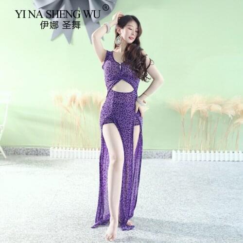 Oriental Practice Wear Performance Dancing Dress Women Bellydance Dance Costume Leopard Long Split Long Skirt Practice Clothes