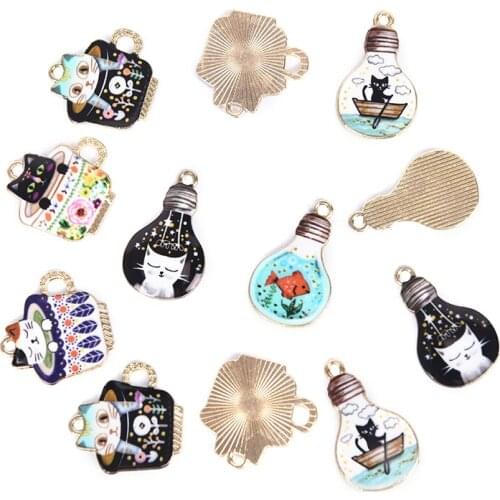 10Pcs/Set Enamel Alloy Cute Cartoon Kitten Cup Cat Charms Pendant Fashion Jewelry DIY Craft Findings New