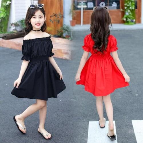 2020 Summer Beach Baby Toddler Teenager Girls Princess Dress Short Sleeve Solid Kids Party Dresses For Girl Childrens Clothes