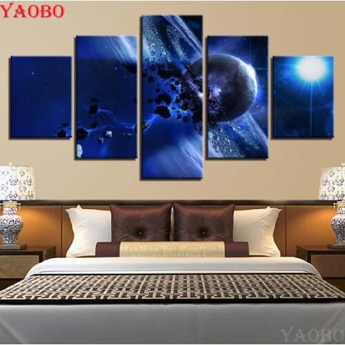 3D Diamond Embroidery 5 Pieces Universe Space Planet Meteorite Abstract 5d diy diamond painting cross stitch mosaic rhinestones