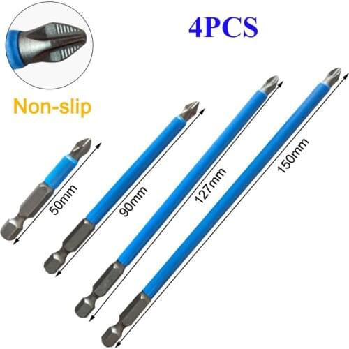 4Pcs Non-Slip Screwdriver Bit Magnetic Slotted PH2 Screwdriver Bit S2 Steel 1/4 Hex Shank 100mm F1FC Long Electric Hand Tool