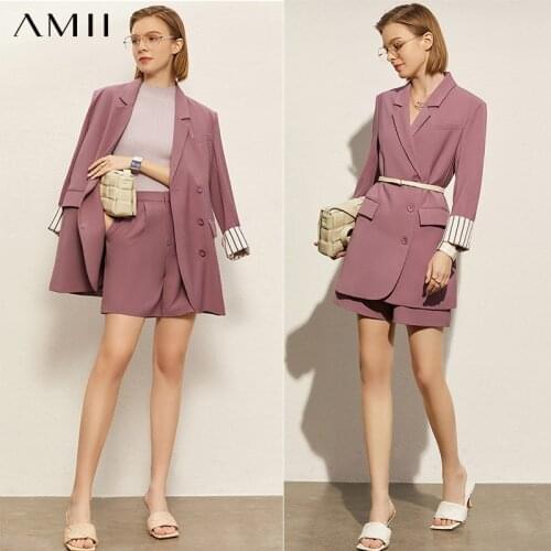 Amii Minimalism Spring Summer Suit Set For Women Offical Lady Solid Patchwork Women Suit Coat Causal Womens Shorts 12170071