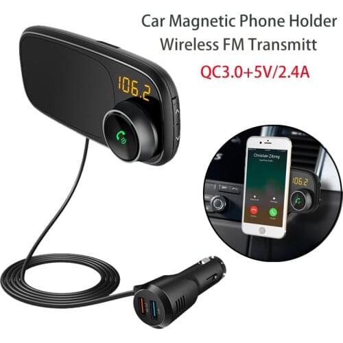 Handsfree Car Kit T16 FM Transmitter Bluetooth MP3 Player Audio Adapter Dual USB Charger QC3.0 Quick Charging with Phone Holder