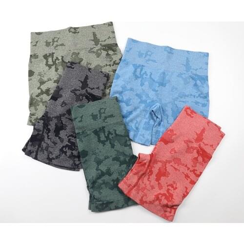 Camo Pattern Seamless Gym Shorts Women High Waist Tummy Control Fitness Running Sports Shorts Squat Proof Yoga Booty Shorts