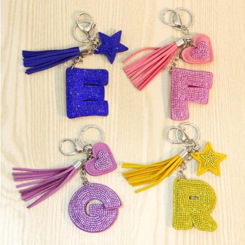 Love Heart Flower Letter Keychain Women Crystal Key Ring Handbag Pendant Charms Tassel Chain Bag Holder Key Chain Jewelry