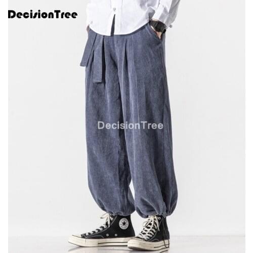 2021 men harem pants chinese style pants vintage comfortable home straight pants stretch waist loose long cotton linen pants
