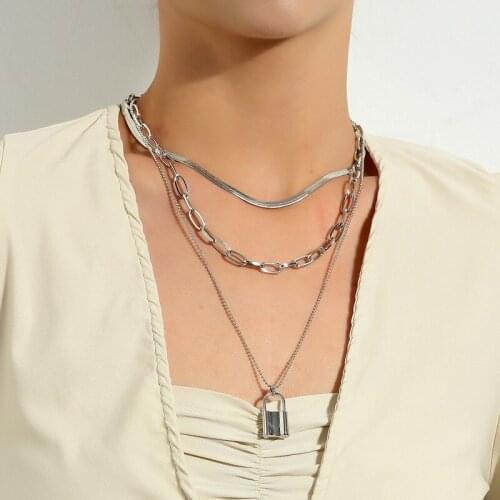 Creative Lock&Key Gold Chain Necklaces Set for Women&Men Bohemian Multilayer Pendant Choker Necklace 2020 Fashion Jewelry