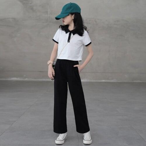 Kids Clothes 2021 New Girls Suit Teen Clothes Suit Children Cotton Suit Baby Clothes Button Patchwork Tee and Pants Soft,#6257