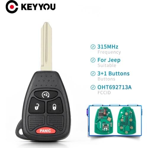 KEYYOU Remote Car Key For Jeep Cherokee Commander Grand Liberty Wrangler Fob 315MHZ ID46 PCF7941 Chip 3+1 Buttons