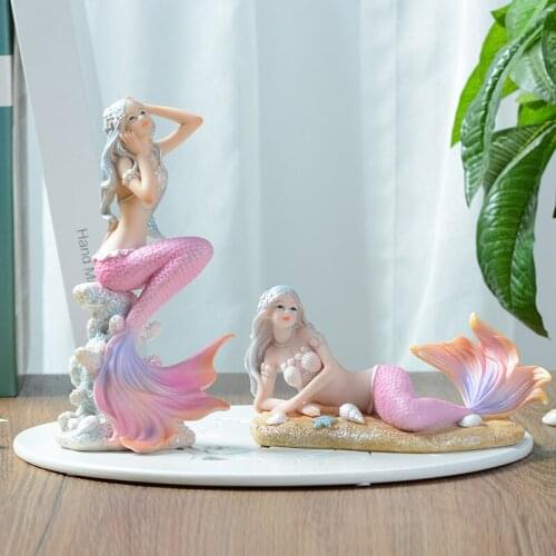 European Resin Cute Mediterranean Princess Ornaments Home Room Table Figurines Mermaid Angel Girl Decor Crafts Birthday Gifts