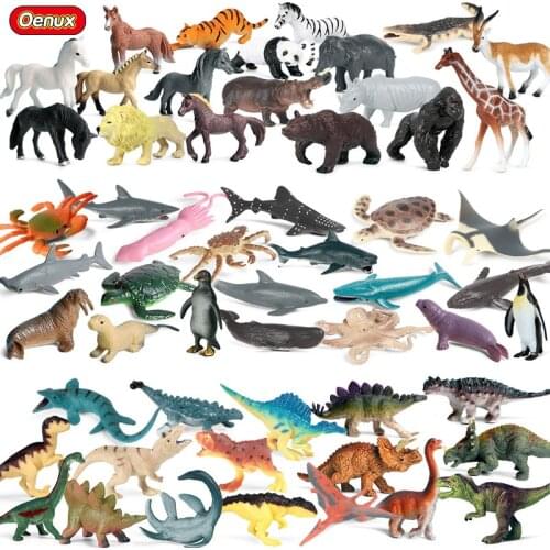 Oenux Zoo Set Animals Small Wild Farm Sealife Model Action Figure Jurassic Dinosaur Figurines Cute Miniature Educational Kid Toy