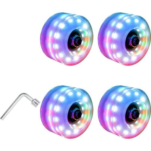 4pcs 32X58mm Roller Skate Wheels Light Up Wheels With Wrench For Roller Skates Skateboards Accessories PU Flashing Wheels