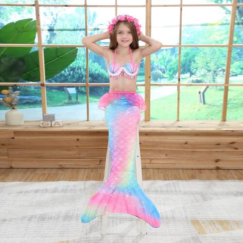 Girls Mermaid Tail Costume Cosplay Dress Kids Bikini Swimsuit Childrens Clothing Split Swimming Suit Three Pieces Set Swimwear