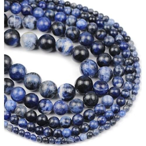 Round Blue Sodalite Stone Charm Loose Beads 4/6/8/10/12MM Ore Ball For Jewelry Bracelet Necklace Making DIY Handmade Accessories