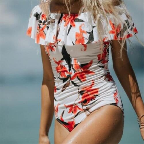 Kophia Swimwear 2018 New Arrival One Piece Pleated Bath Suit Sexy Women Flouncing Floral One Piece Bikini Swimsuit