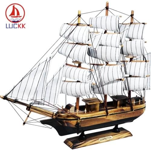 LUCKK Smooth Sailing White Wooden Sailboat Model 40*6.5*34cm Wooden Sailing Boats Children Toys Gift