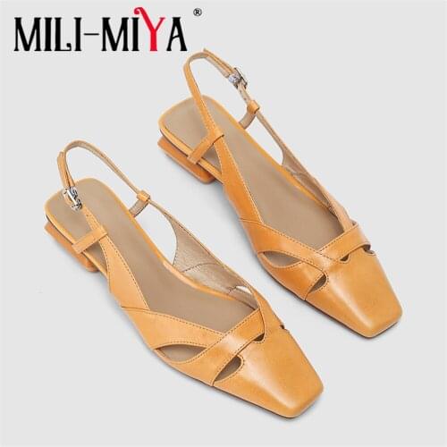 MILI-MIYA Fashion Women Full Genuine Leather Sandals Solid Color Buckle Strap Square Toe Size 34-49 Handmade Dress Party Shoes