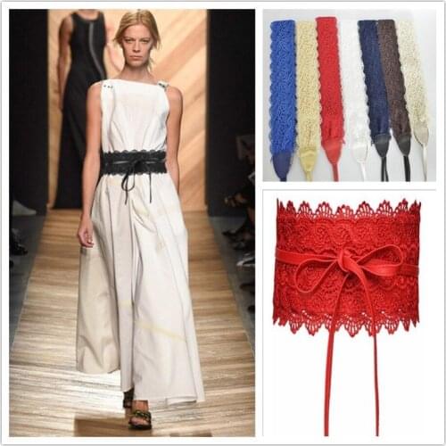 Fashion Womens Lady Stretch Buckle Waist Belt Wide Lace Elastic Corset Waistband Stretch Wrap Buckle Cinch