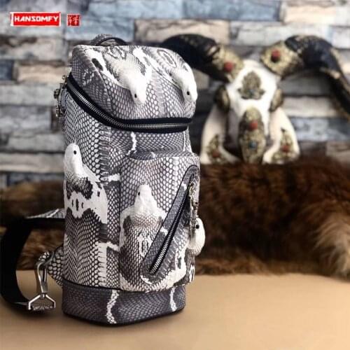 Snakeskin Leather Mens Chest Bag Motorcycle Bags 100% Real Cobra Head Shoulder Bag