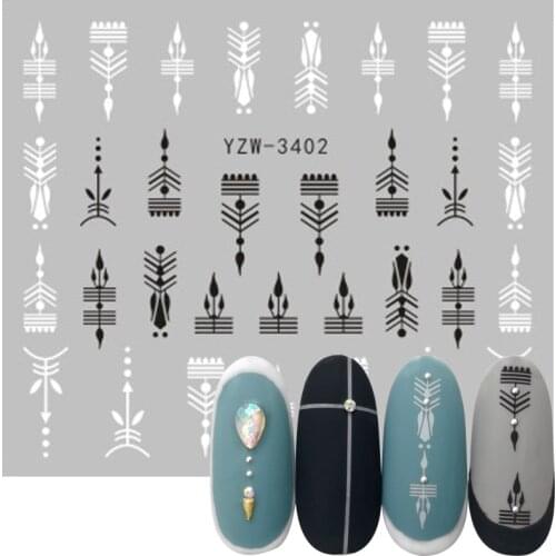 Mixed Black White Geometric Disigns Nail Water Transfer Decals Line Watermark Tattoos Sticker For Nails DIY Nail Polish Slider