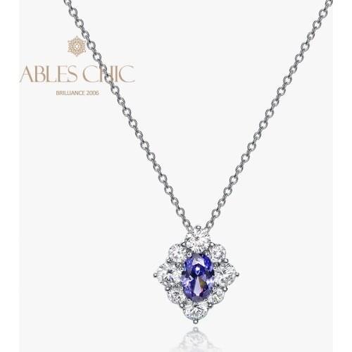 Real Sterling Silver Lab Sapphire Heart Charm Pendant Blue Gemstone Accented 5A Zircon Geometry Rhombus Necklace S2N3S2P0760