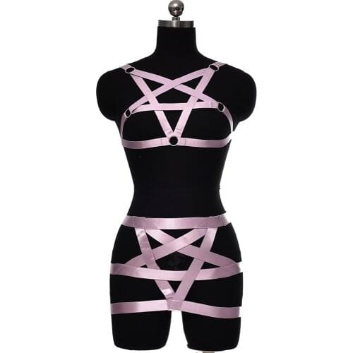 Hollow Pentagram Elastic Body Harness Belt Set Goth Sexy Lingerie Cage Bra Women Fashion Adjust Bondage Pole Dance Body Cage