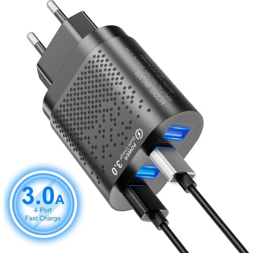 Portable 48W 4 USB Charger EU US Plug 5V 3A Fast Charging Wall Charger Adapter Mobile Phone For Iphone Ipad Mini Samsung Xiaomi