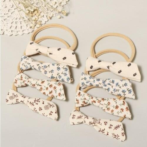 Baby Bows Headband Children Soft Hair Accessories Summer Traceless Hairband Floral Printing Hair Band Linen Kids Headwear