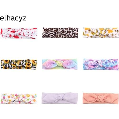 10pcs/lot Print Bunny Ears Headband 5" Elastic Floral Hair Bows Hair Band DIY Hair Accessories Girls Women Rabbit Ears Headwear
