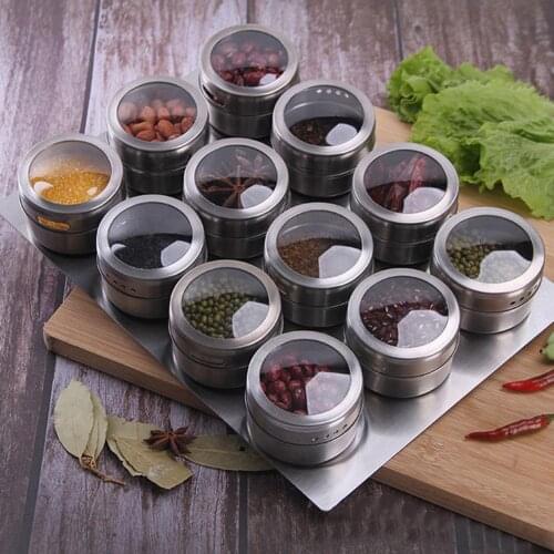 Dustproof Stainless Steel Magnetic Spice Pot Jar Dustproof Visible Seasoning Box Cruet Can Herb Spice Tools Magnetic Spice Jars