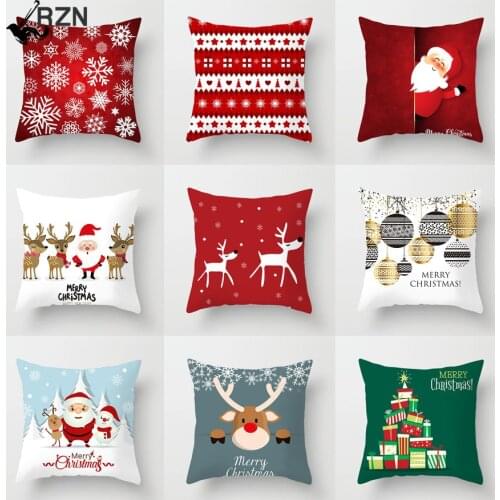 RZN Christmas Decoration Cushion Cover Cartoon Santa Claus Printing Pillow Case Party Christmas Decoration Ball Cushion Cover